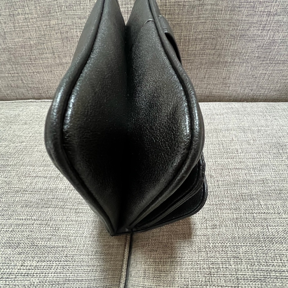 Vintage 1950s Pebble Leather Top Handle Mid-Century Structured Black Satchel Bag - Picture 8 of 16